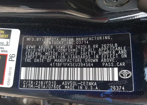 2014 Toyota Camry Le из США, поврежденный, VIN 4T1BF1FK5EU394564